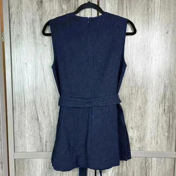 MM Lafleur Tunic Top Belted Sleeveless Textured Navy Blue Size 8 - Picture 7 of 9